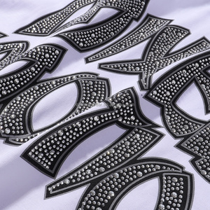 T-shirt da uomo di lusso con grafica Ali d'Angelo e stampa di lettere con strass, stile Y2K Hip Hop High Street, bianca oversize - Product Image 5