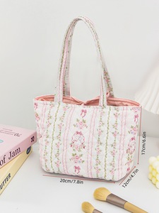 Gran oferta, bolsa de viaje de algodón acolchado Rosa Floral ligera, bolsa de regalo de compras portátil personalizada para chica de belleza - Product Image 5