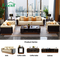 Modernes Königliches Echtleder-Wohnzimmersofa Luxus-Set mit Passendem Couchtisch und TV-Ständer Möbelgarnitur für Villenprojekte
