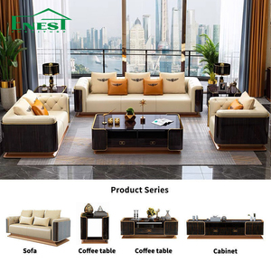 Sofá Moderno de Cuero Genuino para Sala de Estar, Lujoso, con Mesa de Centro y Mueble para TV a Juego, Conjunto de Muebles para Proyecto de Villa - Product Image 3