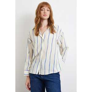 Camisa Modal a Rayas Saks para Mujer, Blusa Casual de Popelina con Botones, para Uso Diario - Product Image 5