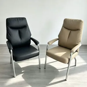 Chaise de bureau visiteur à dossier haut en similicuir, quatre pieds fixes, avec accoudoirs, pour salle de conférence et réception - Product Image 1