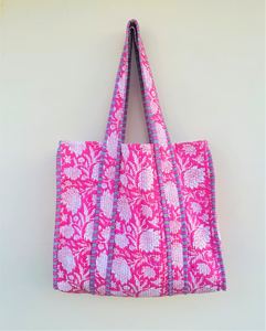 Bolsa de Mano de Algodón con Estampado Floral Rosa, Estilo Bohemio con Paneles, Cierre Abierto, para Todas las Temporadas, Bolsa de Compras Grande para Mujer - Product Image 3
