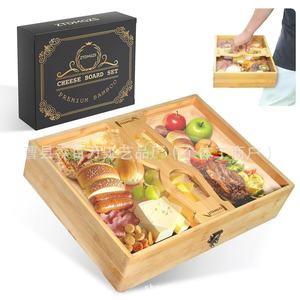 Ztdmgzs Ensemble de planches à fromage en bambou de qualité supérieure, plateau de service rectangulaire avec couvercle pour collations, fruits et légumes - Product Image 1