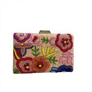 กระเป๋าถือผู้หญิงสุดหรูบุผ้าฝ้ายลายดอกไม้ วัสดุขนสัตว์ กันน้ำ ใช้เป็นกระเป๋าคลัทช์สำหรับงานกลางคืน งานแต่งงาน และงานปาร์ตี้ - Product Image 1