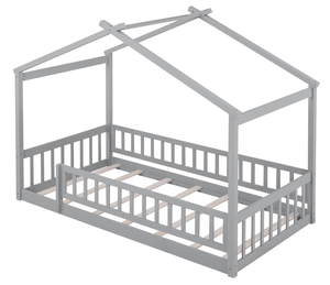 Letto a Casetta per Bambini, Letto a Terra con Ringhiere, Struttura in Legno Stile Montessori, Divertente Letto Gioco per Ragazze <span class=keywords><strong>e</strong></span> Ragazzi - Product Image 6