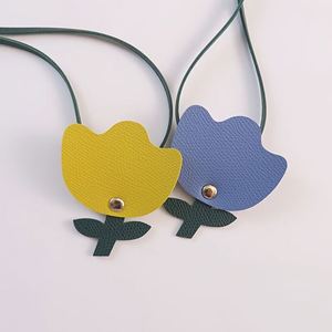 New PU Leather Tulip Long <b>Strap</b> Pendant Yellow and Green Contrast Flower Bag Charm Adjustable <b>Strap</b> Bag Pendant - Product Image 2
