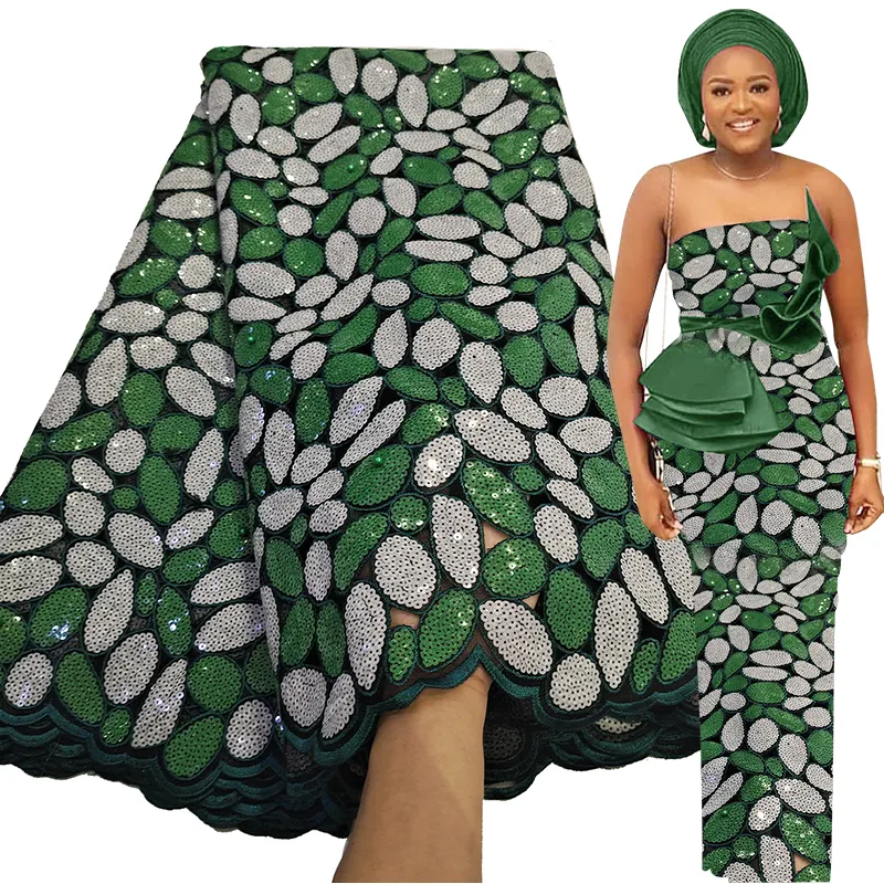 ナイジェリアのドレスのためのベストウェイハンドカットスパンコール刺繍オーガンザ生地レース素材