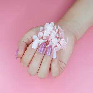 핑크 반짝이 파우더 슬림 손톱 파티 손톱의 일치 핑크 소녀의 손톱