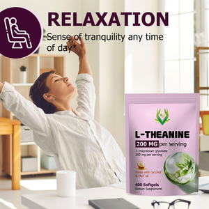 High Absorption Stress Relief Soft Capsules L-Theanine Softgels 200mg Magnesium <b>Supplement</b> Support Relaxation and Sleep - Product Image 5