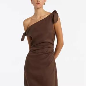 Vestido Maxi de Lino de Alta Calidad para Mujer, Estilo Casual, Abertura Alta, Vestido Largo de Una Sola Manga, Sin Mangas, para Verano y Primavera, Color Sólido - Product Image 5