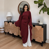 Loriya 2026 Nouvelle Tunique Papillon Musulmane Modeste Abaya Longue Robe à Manches Chauve-Souris avec Cordon de Serrage Ajustable et Fronces pour Femme Kaftan