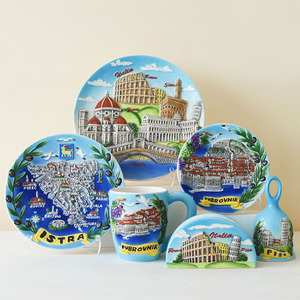 Piatto Rotondo in Ceramica Sicilia, Piatto Souvenir in Ceramica con Design Montenegro Frankfurt <span class=keywords><strong>Istanbul</strong></span> - Product Image 2