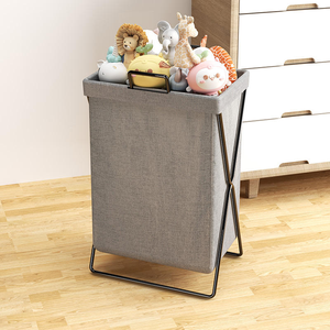 Foldable Laundry <b>Basket</b> Fabric <b>Hamper</b> with Metal Frame Portable Clothes Organizer <b>for</b> Bathroom Bedroom Home Use - Product Image 4