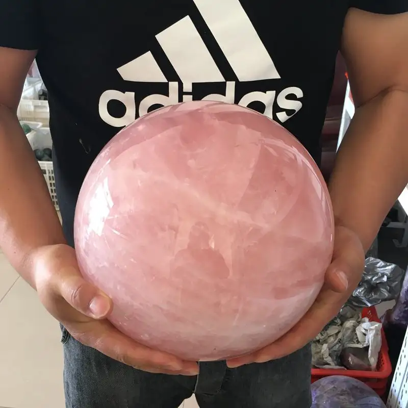 큰 크기 주문 자연적인 치유 분홍색 로즈 석영 가정 훈장을 위한 마술 수정같은 돌 구체 공