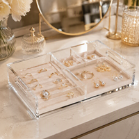 Plateau à bijoux en acrylique personnalisé, organisateur transparent pour boucles d'oreilles et bagues, présentoir de comptoir de boutique avec logo sur le rebord pour la vente au détail et les cadeaux