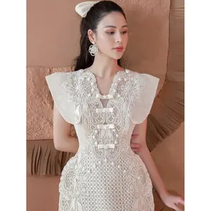 Vietnam Lace Dress for Women Summer New Waist Slimming Short Dress Female Luxury Holiday Style Elegant Dresses