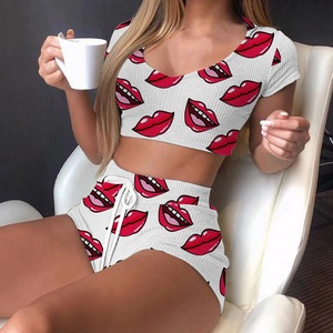 Traje <span class=keywords><strong>de</strong></span> pijama Sexy para el hogar para <span class=keywords><strong>chica</strong></span> <span class=keywords><strong>joven</strong></span>, Tops sin mangas, pantalones cortos <span class=keywords><strong>de</strong></span> cintura alta, traje <span class=keywords><strong>de</strong></span> ropa interior Sexy para mujer - Product Image 2