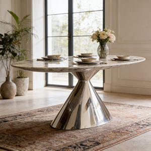 Tavolo da Pranzo di Lusso di Alta Gamma con Piano in Marmo e Base Riflettente per Casa Moderna - Product Image 2