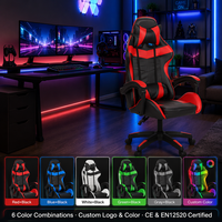 Chaise de jeu ergonomique en cuir PU pour PC Gamer avec repose-pieds LED, pivotante et inclinable, pour bureau et domicile