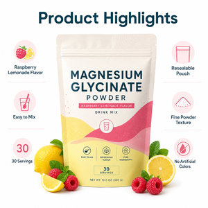 Prix Usine Haute Qualité Complexe 3-en-1 à Forte Dose Marque Privée Glycinate de Magnésium 400mg 500mg Poudre Instantanée Améliore la Mémoire - Product Image 2