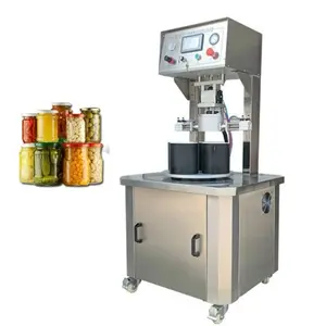 Highly efficient four-head screw cap glass jar vacuum sealing machine