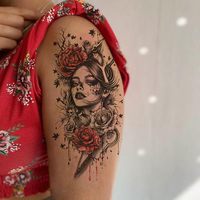 Nouveau design 3D noir réaliste tatouage temporaire feu lion tigre loup fleur crâne Halloween faux tatouages autocollants demi-bras