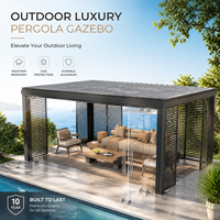 Aluminium-Lamellenpergola mit Smart-App-Steuerung, motorisiertem, wasserdichtem Dach, für Außenterrassen, maßgefertigt, bioklimatisch, mit LED-Beleuchtung und Windschutz