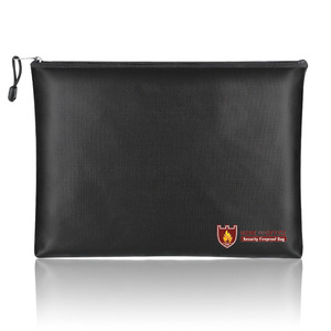 Home Security Fireproof <b>Bag</b> 27x16cm Waterproof Zipper Storage Pouch <b>Black</b> - Product Image 1