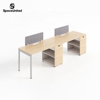 Estación de Trabajo para Dos Personas SpaceUnited con Pantallas de Privacidad y Puertos de Datos y Alimentación, Escritorio con Estructura de Acero y Almacenamiento para Empleados