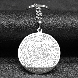 Pentagrama de brujería, 7 arcángeles, llaveros para mujeres y hombres, estilo nórdico, colgante redondo de acero inoxidable, amuleto, llaveros, joyería - Product Image 6