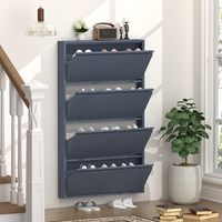 Armoire à chaussures murale GREATMEET, 4 tiroirs magnétiques rabattables, organisateur métallique dissimulé pour l'arrière de la porte et le rangement d'entrée.
