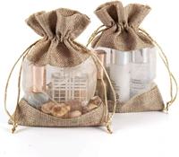 Fenêtre transparente petit lin toile de jute pure Organza sac cadeau pour les faveurs de fête de mariage cosmétique grain de café bonbons Jute sac à cordon