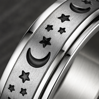 Bague anti-stress classique rotative en acier inoxydable, bijou de méditation et de relaxation, motif lune et étoile célestes