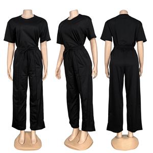 Ensemble décontracté deux pièces pour femme : haut à manches courtes avec imprimé lettres et pantalon large long en polyester – Tenue confortable - Product Image 2