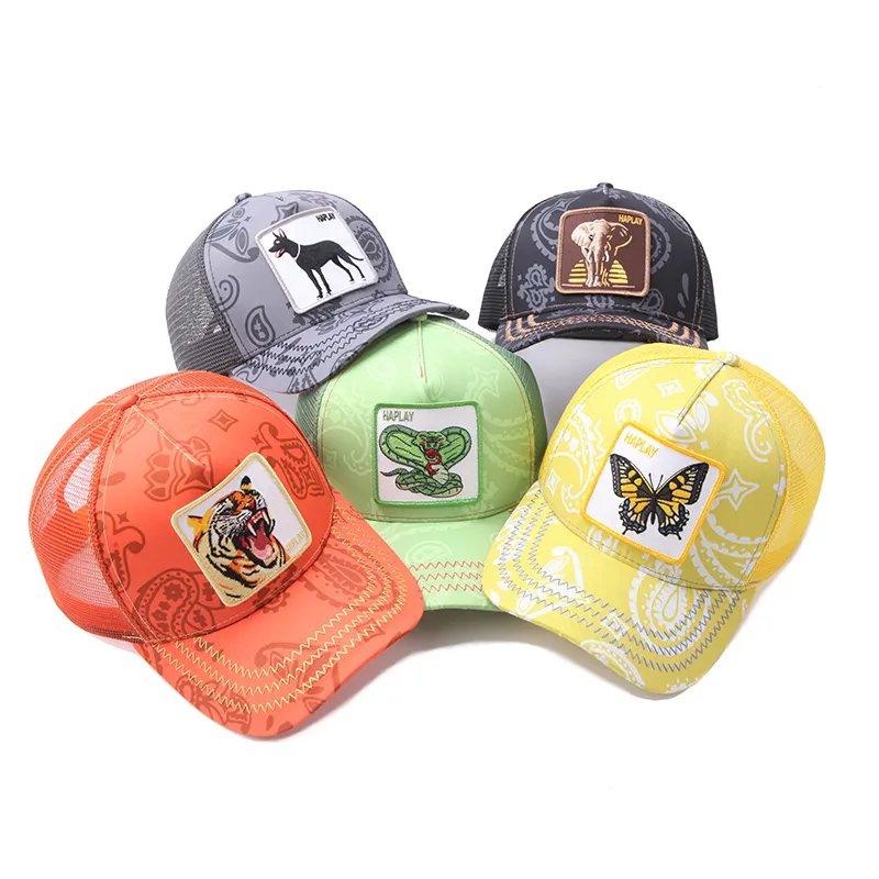 Cappello da camionista in rete di cartoni animati con logo personalizzato con ricamo personalizzato a 5 pannelli OEM di alta qualità
