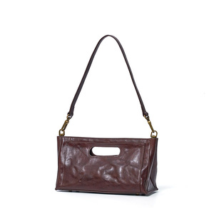 Bolso de Hombro de Cuero Genuino de Diseño Moderno, Bolso Cruzado Diagonal Casual Minimalista de Lujo Retro para Mujer - Product Image 2