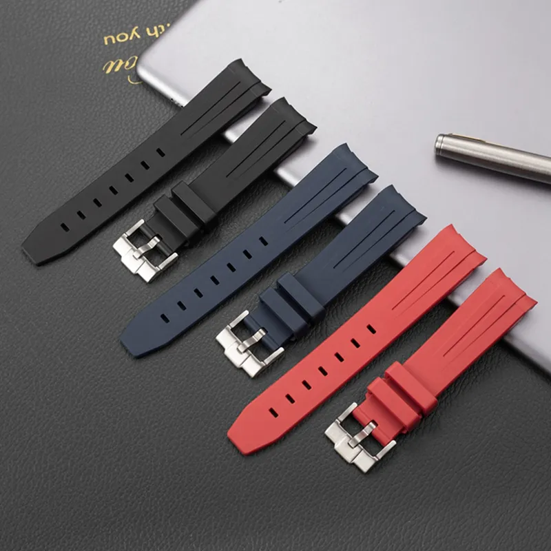 Customized Waterproof Curved End Head Ending Sport Rubber Watch Strap Bands 20mm 21mm