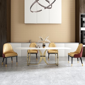 Table de salle à manger moderne en acier inoxydable avec piédestal doré Mobilier de salle à manger de luxe personnalisé - Product Image 5