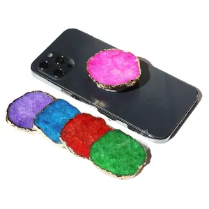 Wholesale Natural Druzy For Phone Holder Gemstone Phone Grip Quartz Crystal Slice Cell Phone