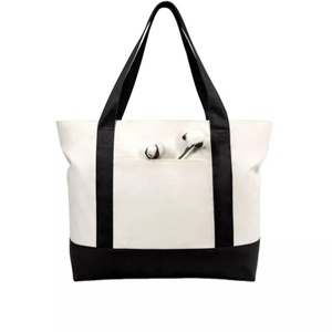 Sac fourre-tout unisexe personnalisable en tissu de coton imperméable, petit format, fermeture ouverte, deux poignées, motif lettres, broderie chaînes, vente en gros - Product Image 2