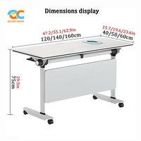 Table de conférence pliable à plateau rabattable, cadre blanc, roulettes verrouillables, pour réunions de bureau, salles de formation, salles de classe