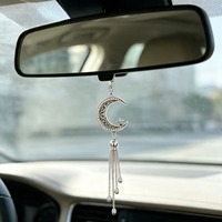 Pendentif de rétroviseur intérieur de voiture en alliage de zinc, style religieux d'Asie du Sud-Est, design chinois, lune et étoiles