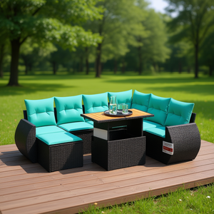 D0100XFTR02 Set di divani da giardino in polyrattan nero da 8 pezzi con cuscini, eleganti mobili da esterno - Product Image 2