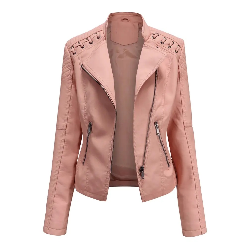 Fashion design cropped faux biker leather jacket women