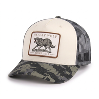 Gorra de béisbol trucker snapback casual de verano de 5 paneles de malla con camuflaje digital y logo de animal, con parche bordado personalizado vintage, al por mayor