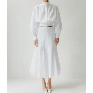 Conjunto de 2 Piezas para Mujer, Camisa de Lino y Algodón, Falda Larga Recta, Conjunto Femenino - Product Image 1