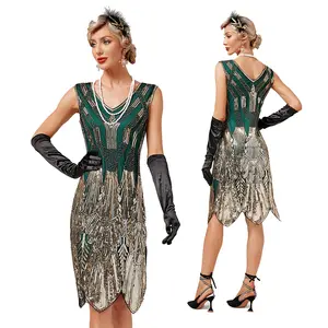 New Fashion Women's 1920s 30S Vintage Sequin Fringed Beaded Flapper Gatsby Cocktail Dress Wedding Formal Party Dresses