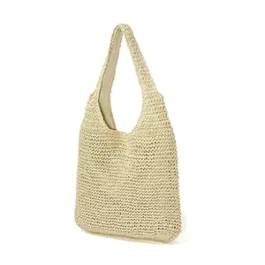 Tecido De Juta Mulheres Tecido De Palha Summer Beach Bag Tote Ombro Handmade Weaving Handbag
