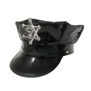 Chapéus de fantasia de festa de polícia com emblema, chapéu de fantasia de policial preto para adulto, novidade